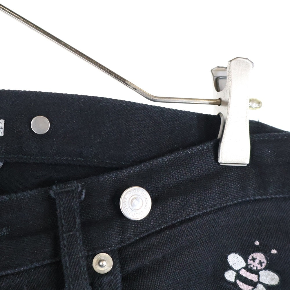 DIOR(ディオール) 19SS ×KAWS カウズ BEE 刺繍 総柄 ストレッチ スリムスキニー デニムパンツ ジーンズ ブラック 923DS11Z9093