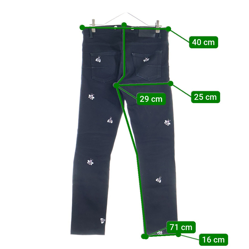 DIOR(ディオール) 19SS ×KAWS カウズ BEE 刺繍 総柄 ストレッチ スリムスキニー デニムパンツ ジーンズ ブラック 923DS11Z9093