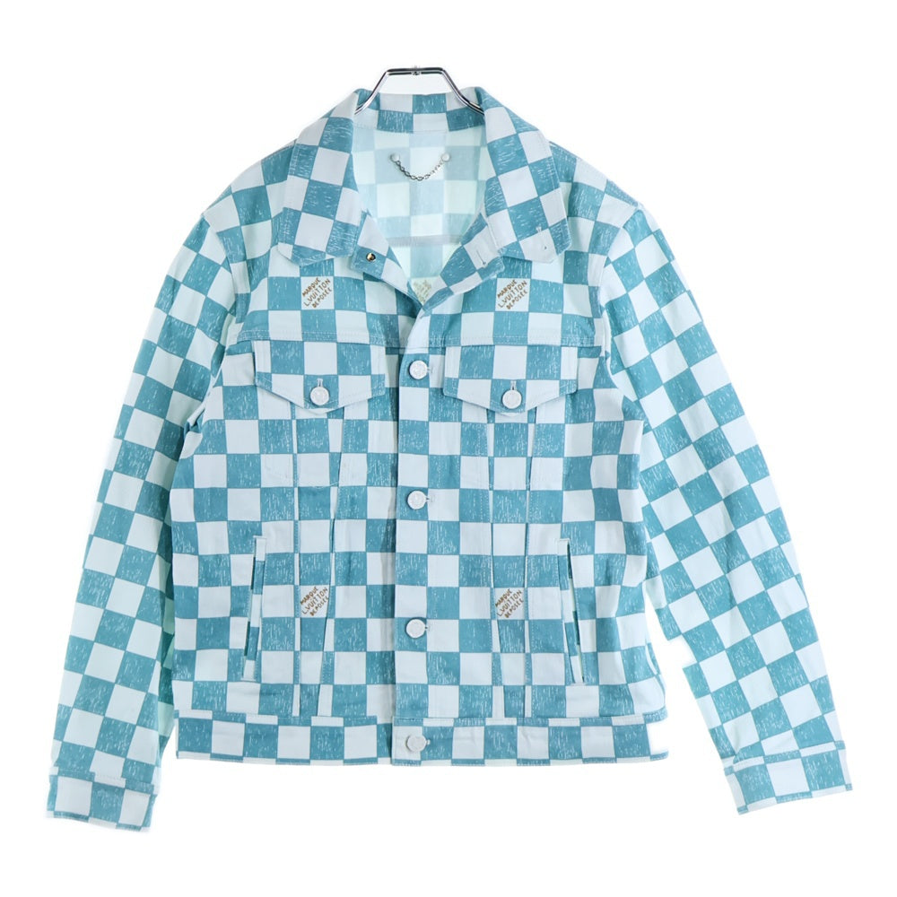 LOUIS VUITTON(ルイヴィトン) 21AW ダミエ総柄プリント デニム トラッカージャケット ホワイト/グリーン RM2129 IM3 HLA20W
