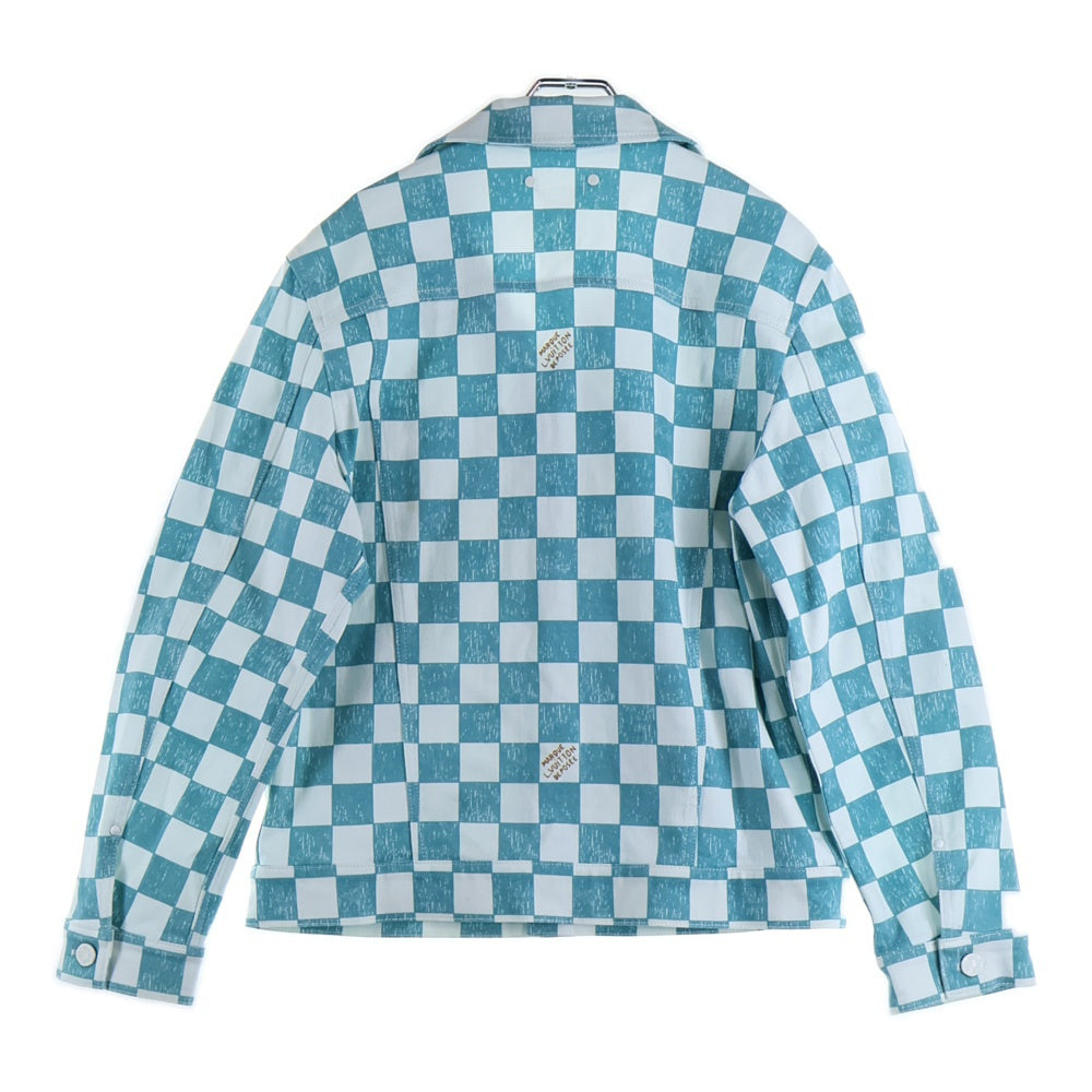 LOUIS VUITTON(ルイヴィトン) 21AW ダミエ総柄プリント デニム トラッカージャケット ホワイト/グリーン RM2129 IM3 HLA20W