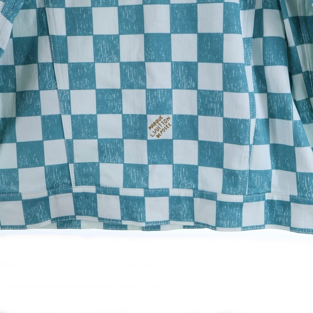 LOUIS VUITTON(ルイヴィトン) 21AW ダミエ総柄プリント デニム トラッカージャケット ホワイト/グリーン RM2129 IM3 HLA20W