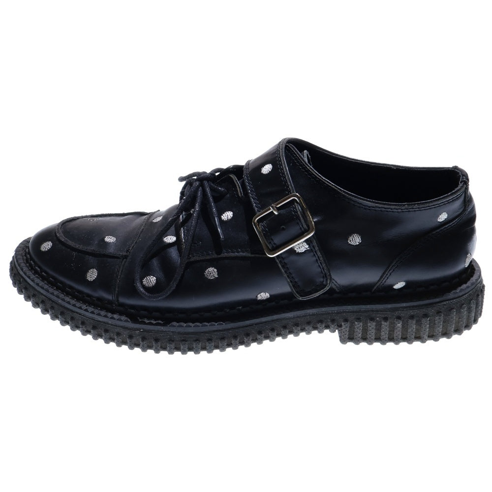Dior HOMME(ディオールオム) 14AW ポルカドット総柄刺繍 モンクストラップ レザー レースアップ ローカット ダービーシューズ ブラック