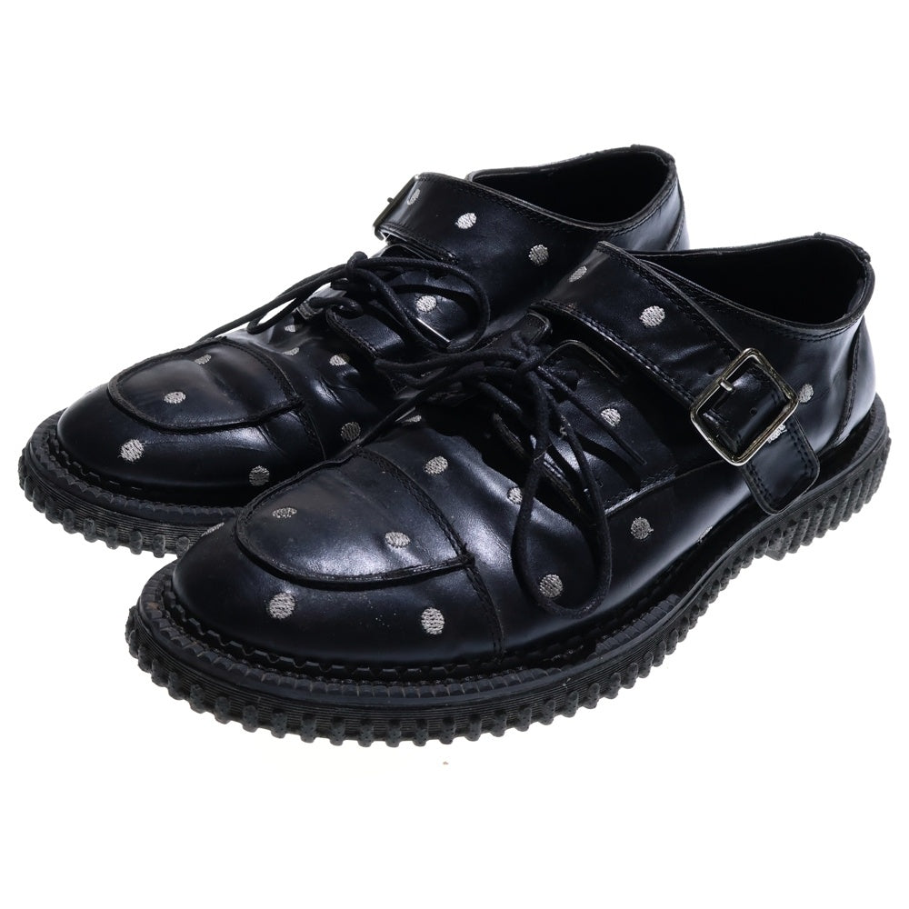 Dior HOMME(ディオールオム) 14AW ポルカドット総柄刺繍 モンクストラップ レザー レースアップ ローカット ダービーシューズ ブラック