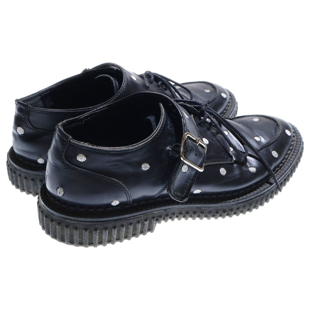 Dior HOMME(ディオールオム) 14AW ポルカドット総柄刺繍 モンクストラップ レザー レースアップ ローカット ダービーシューズ ブラック