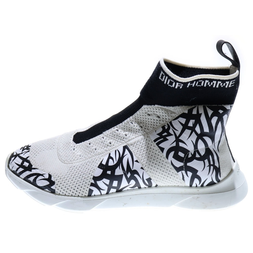 Dior HOMME(ディオールオム) 18AW トライバル柄 BEE ロゴ ニット ソックス ハイカットシューズ スニーカー ホワイト/ブラック