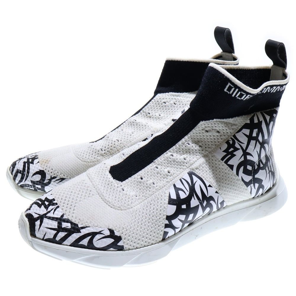 Dior HOMME(ディオールオム) 18AW トライバル柄 BEE ロゴ ニット ソックス ハイカットシューズ スニーカー ホワイト/ブラック