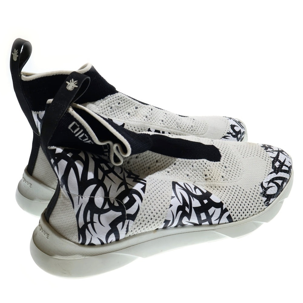 Dior HOMME(ディオールオム) 18AW トライバル柄 BEE ロゴ ニット ソックス ハイカットシューズ スニーカー ホワイト/ブラック