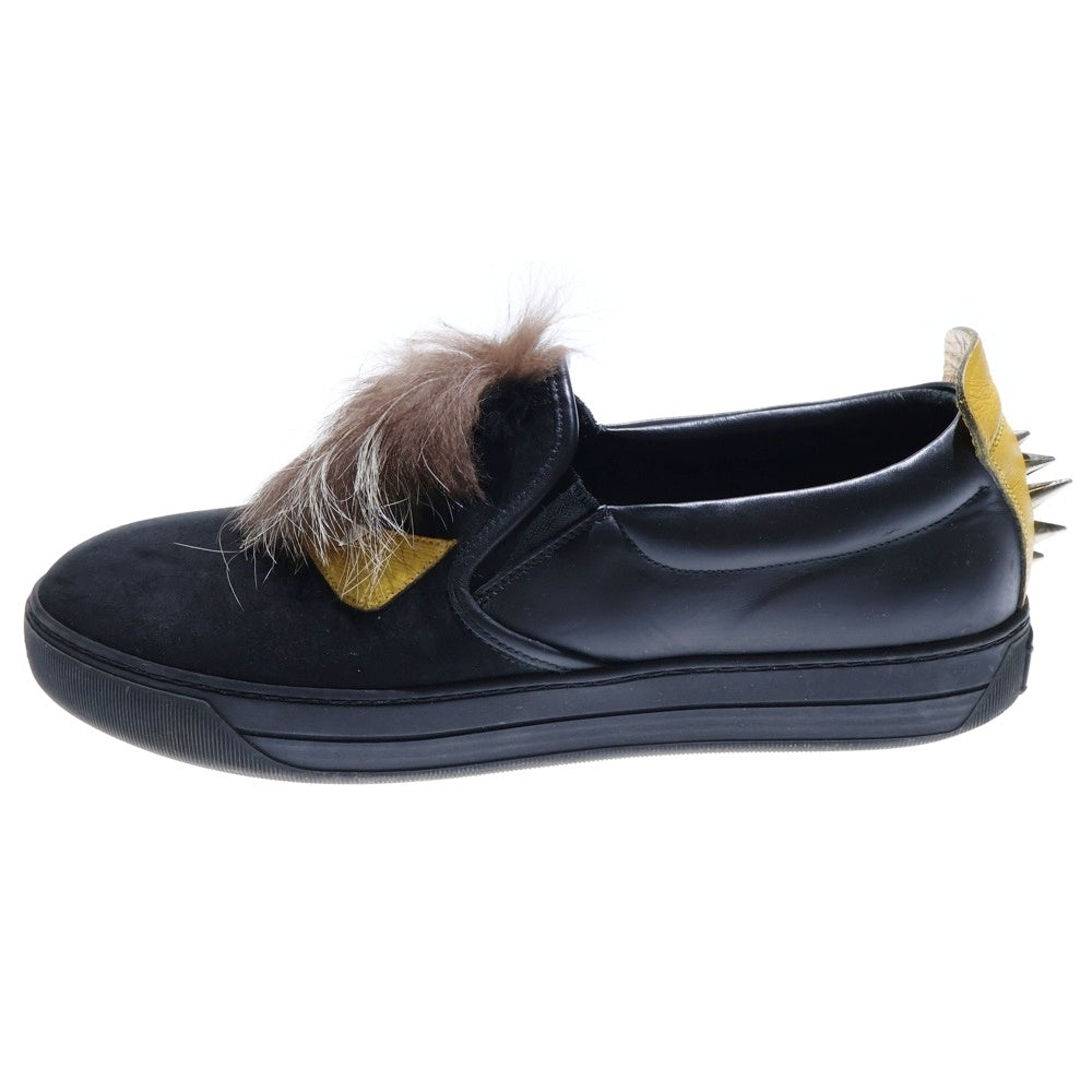 FENDI(フェンディ) モンスター バグズアイ スパイクスタッズ スエードレザー ファー ローカットシューズ スリッポン スニーカー ブラック/イエロー