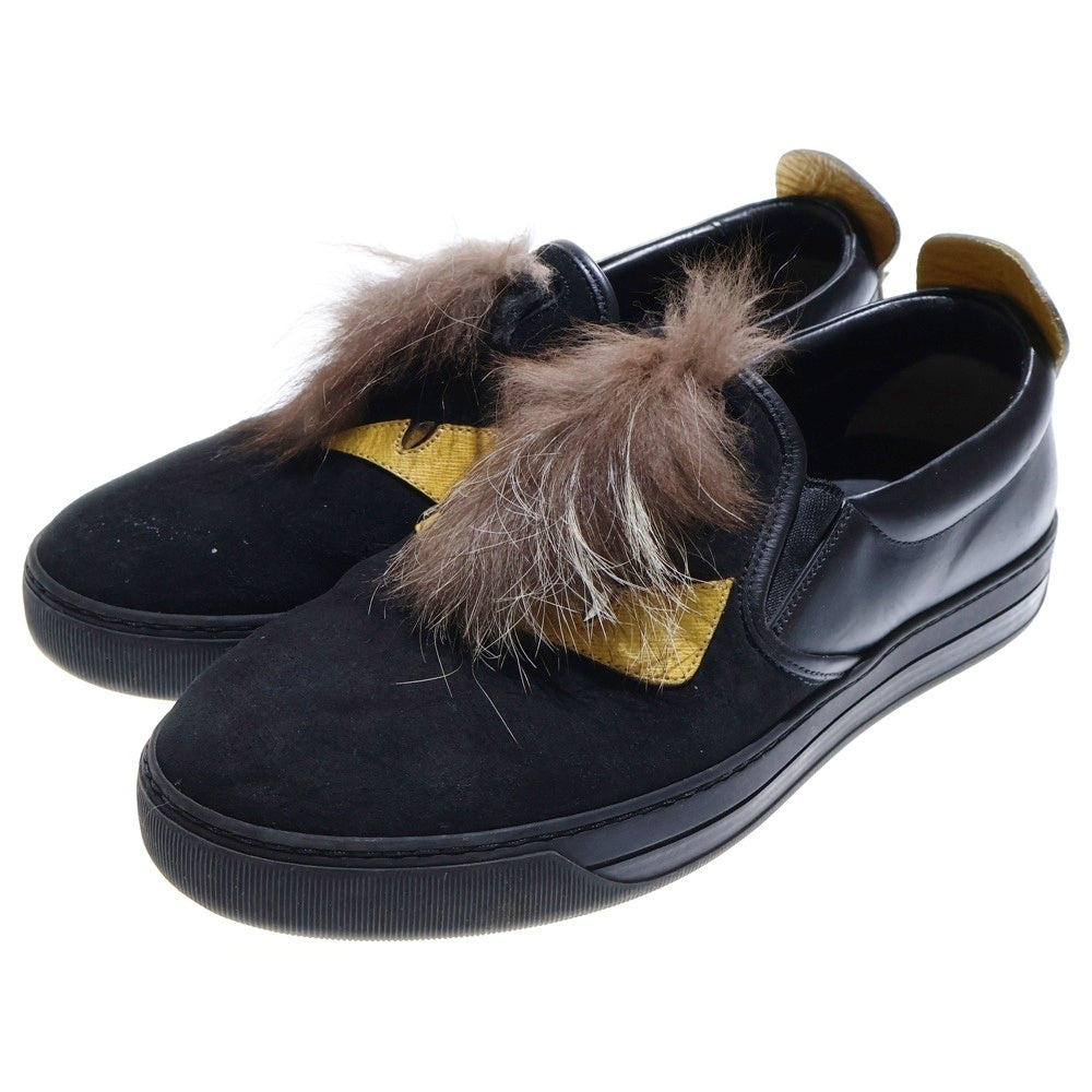 FENDI(フェンディ) モンスター バグズアイ スパイクスタッズ スエードレザー ファー ローカットシューズ スリッポン スニーカー ブラック/イエロー