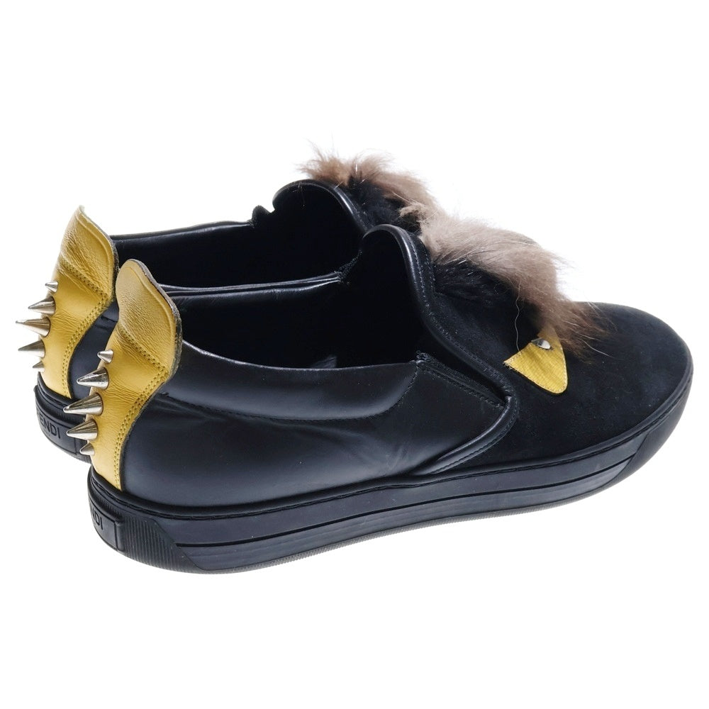 FENDI(フェンディ) モンスター バグズアイ スパイクスタッズ スエードレザー ファー ローカットシューズ スリッポン スニーカー ブラック/イエロー