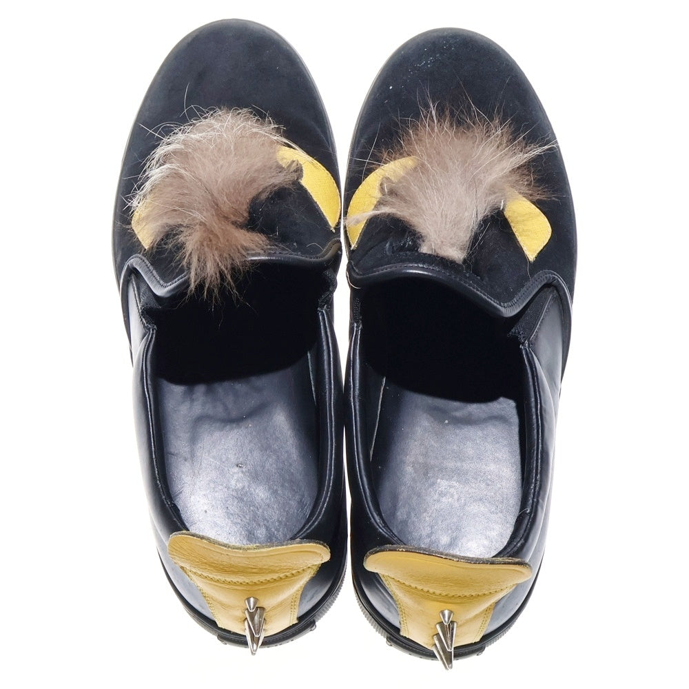 FENDI(フェンディ) モンスター バグズアイ スパイクスタッズ スエードレザー ファー ローカットシューズ スリッポン スニーカー ブラック/イエロー