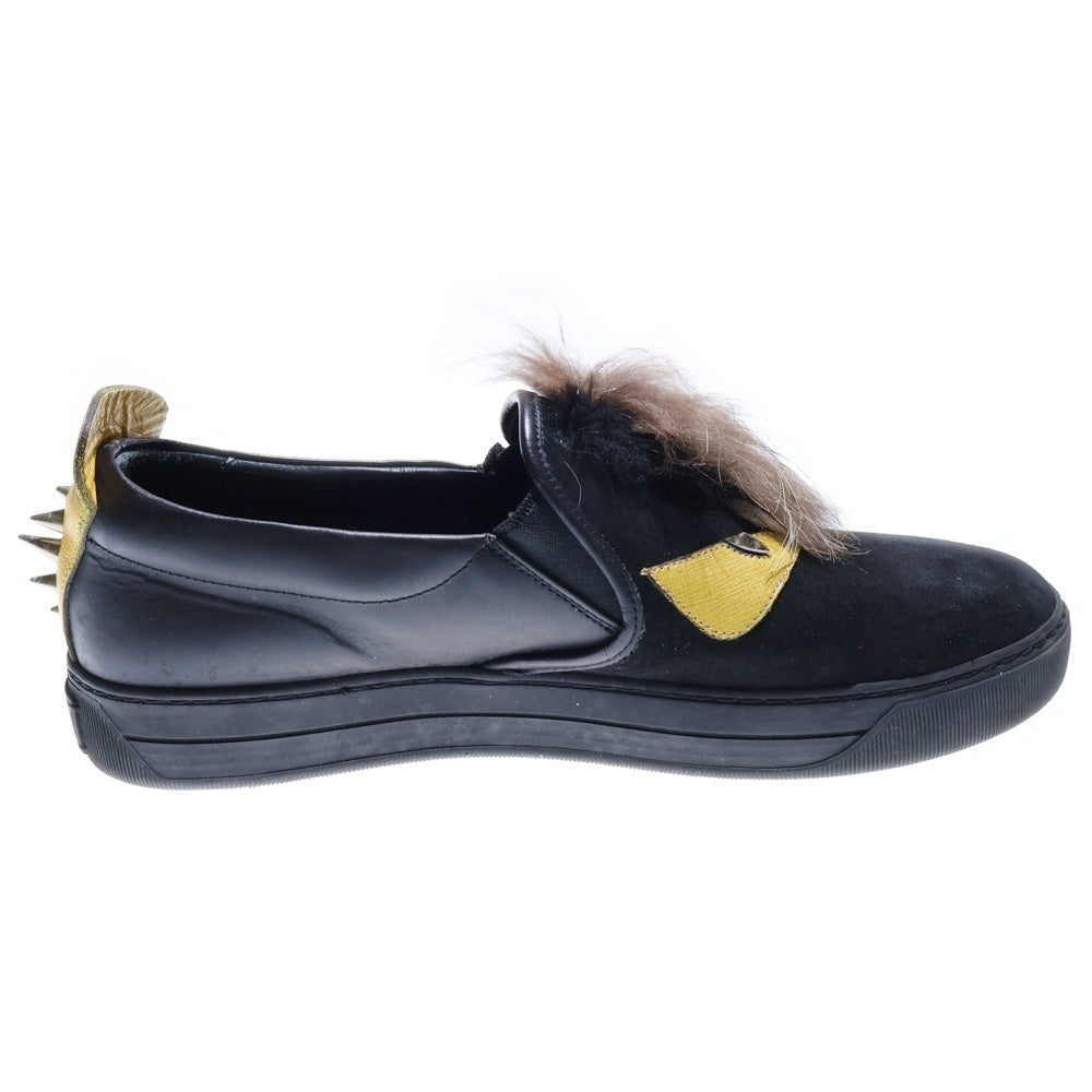 FENDI(フェンディ) モンスター バグズアイ スパイクスタッズ スエードレザー ファー ローカットシューズ スリッポン スニーカー ブラック/イエロー