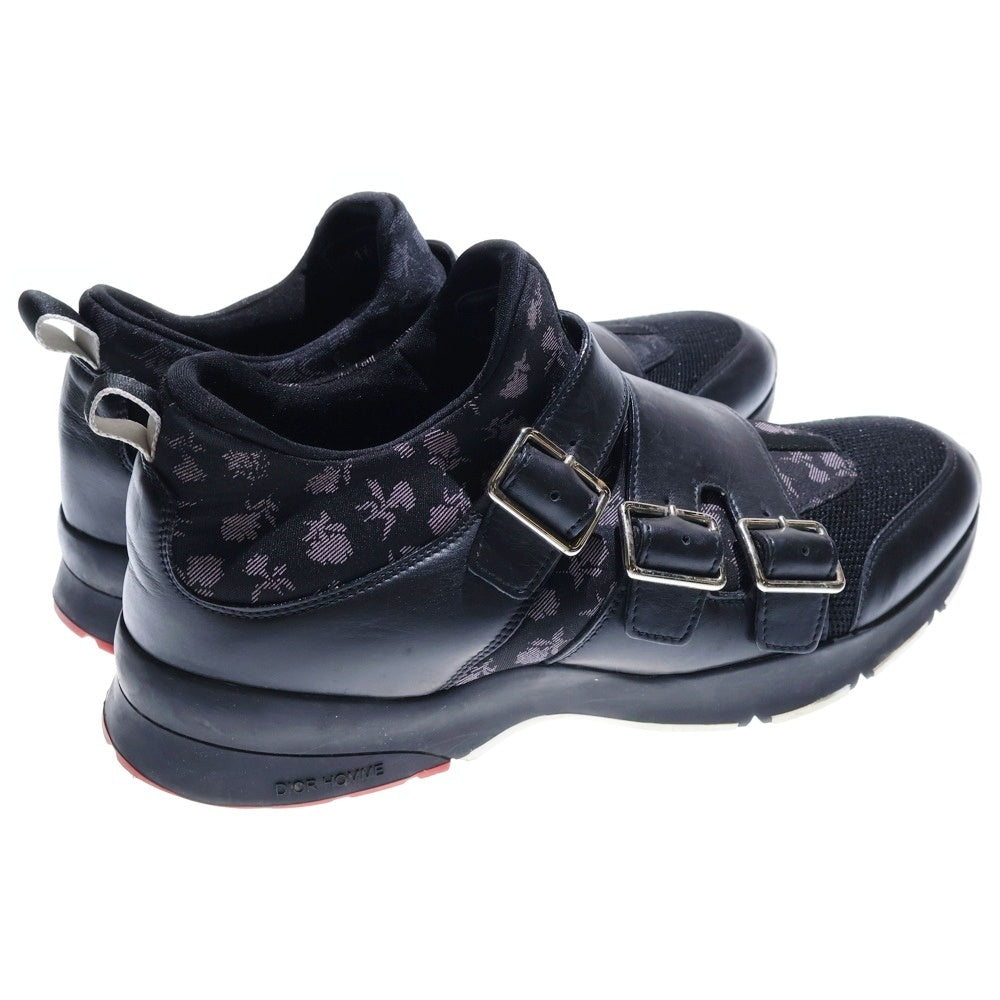 Dior HOMME(ディオールオム) モンクストラップ レザー メッシュ フラワー柄 ローカットシューズ スニーカー ブラック