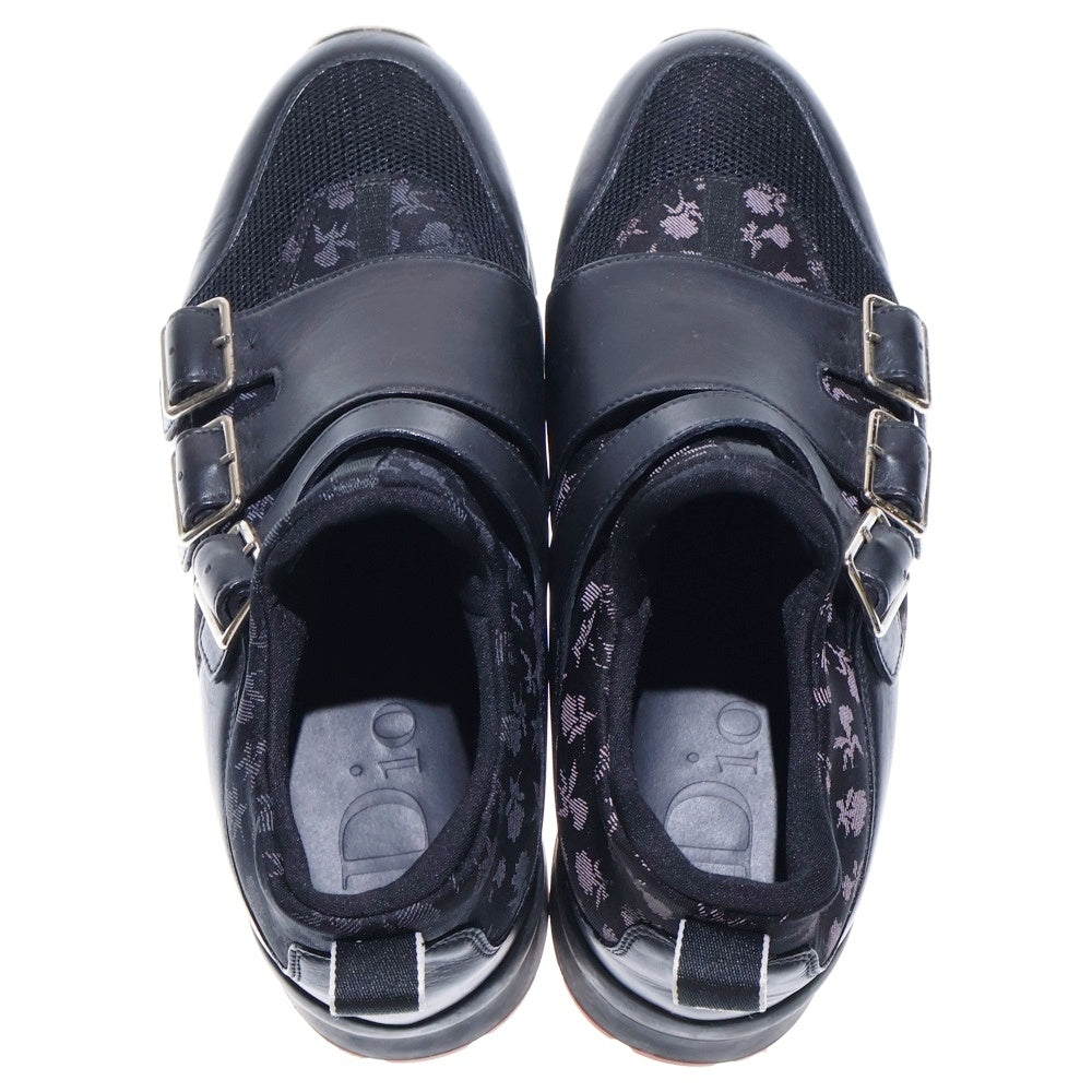 Dior HOMME(ディオールオム) モンクストラップ レザー メッシュ フラワー柄 ローカットシューズ スニーカー ブラック