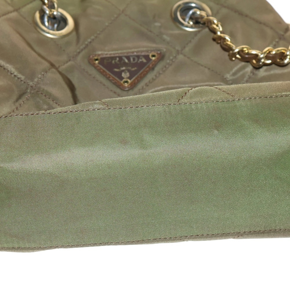 PRADA(プラダ) キルティング チェーンショルダーバッグ ハンドバッグ ミニバッグ カーキ グリーン ブラウン ナイロン レザー ゴールド金具