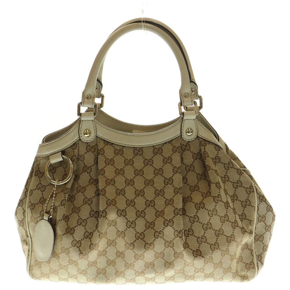 GUCCI(グッチ) GGキャンバス ハンドバッグ ミニトートバッグ ホワイト×ベージュ レザー×キャンバス ゴールド金具 211944