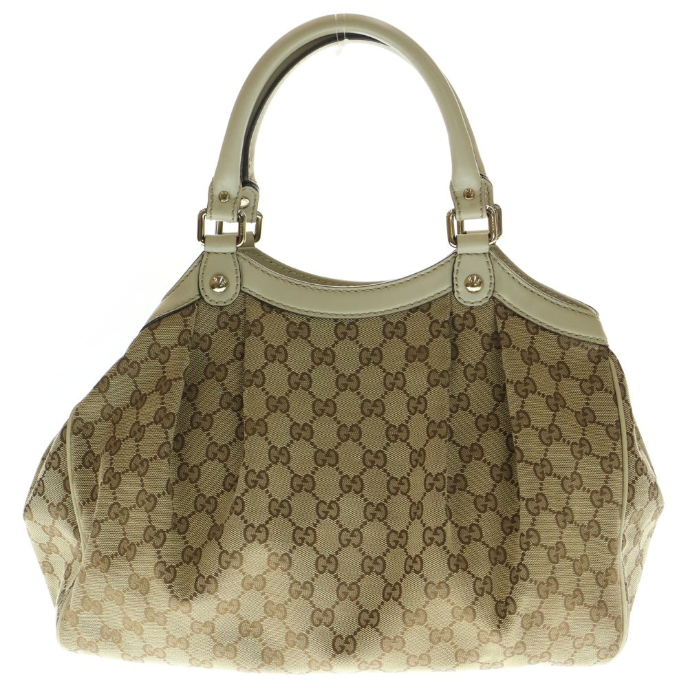 GUCCI(グッチ) GGキャンバス ハンドバッグ ミニトートバッグ ホワイト×ベージュ レザー×キャンバス ゴールド金具 211944