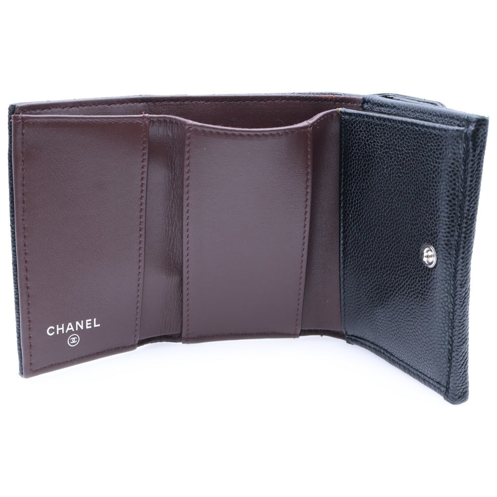 CHANEL(シャネル) ココマーク クラシック スモール フラップ コンパクトウォレット 三つ折り財布 コインケース ブラック キャビアスキン シルバー金具