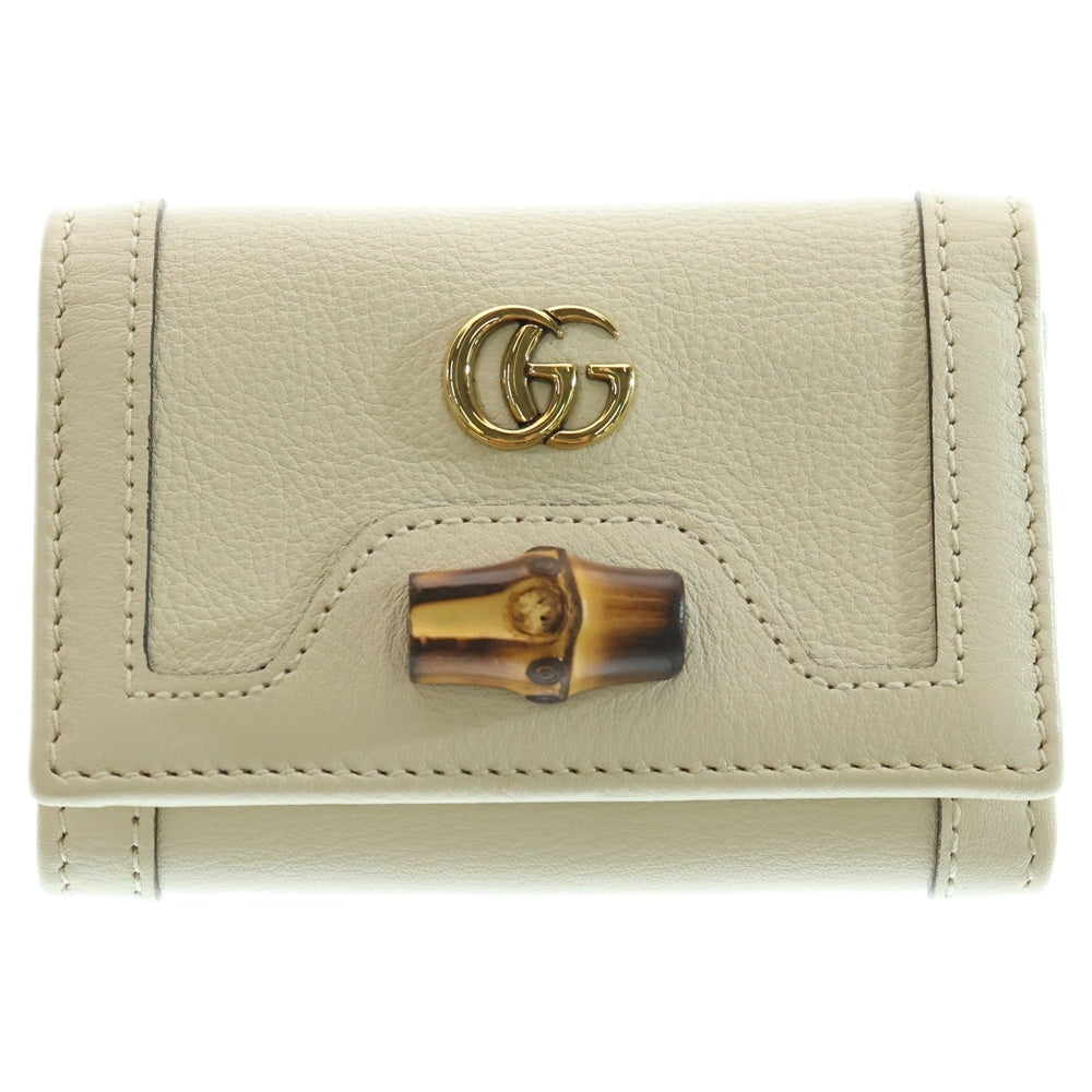 GUCCI(グッチ) バンブー GGマーモント 三つ折り財布 コンパクトウォレット コインケース ホワイト レザー 658633 ゴールド金具