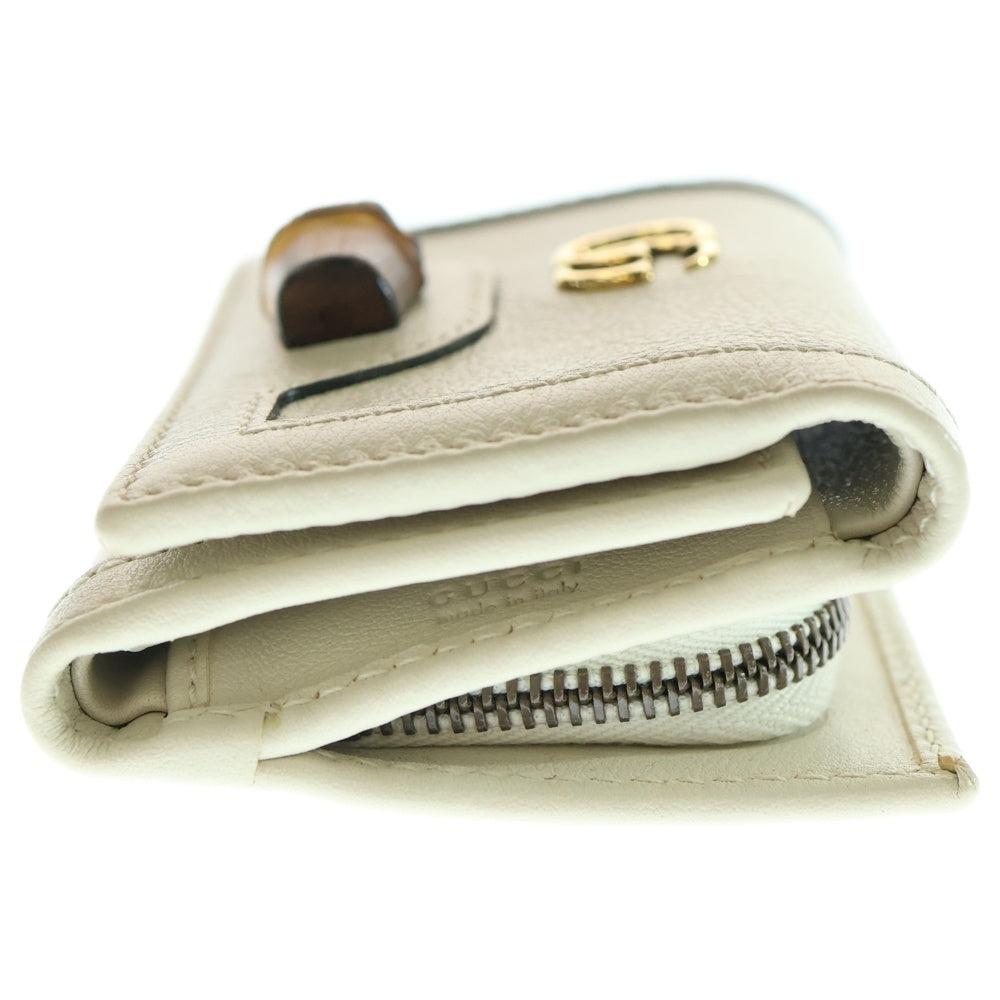 GUCCI(グッチ) バンブー GGマーモント 三つ折り財布 コンパクトウォレット コインケース ホワイト レザー 658633 ゴールド金具