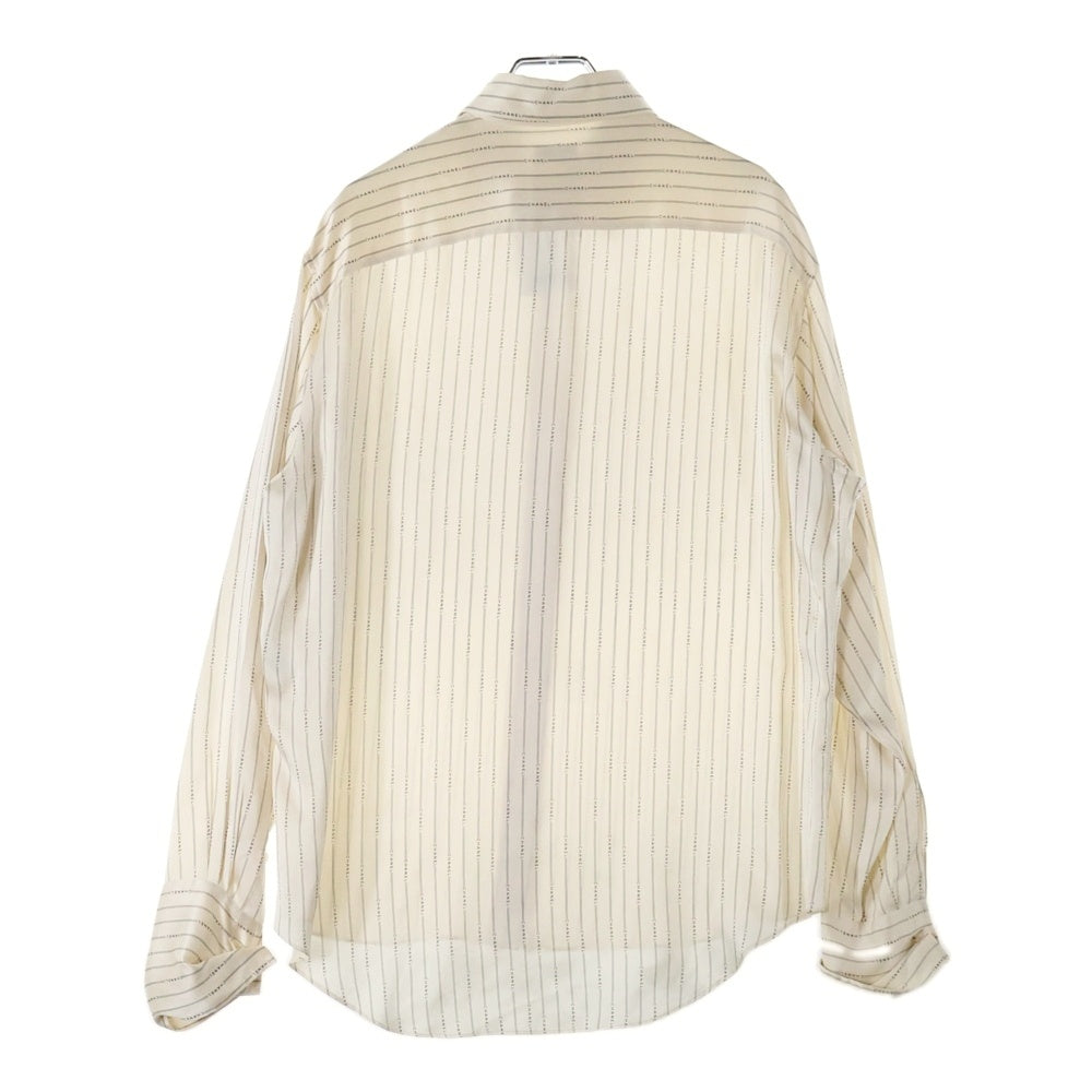 CHANEL(シャネル) ココマーク パールボタン ロゴストライプシルク長袖シャツ ベージュ 99A P13804V07886