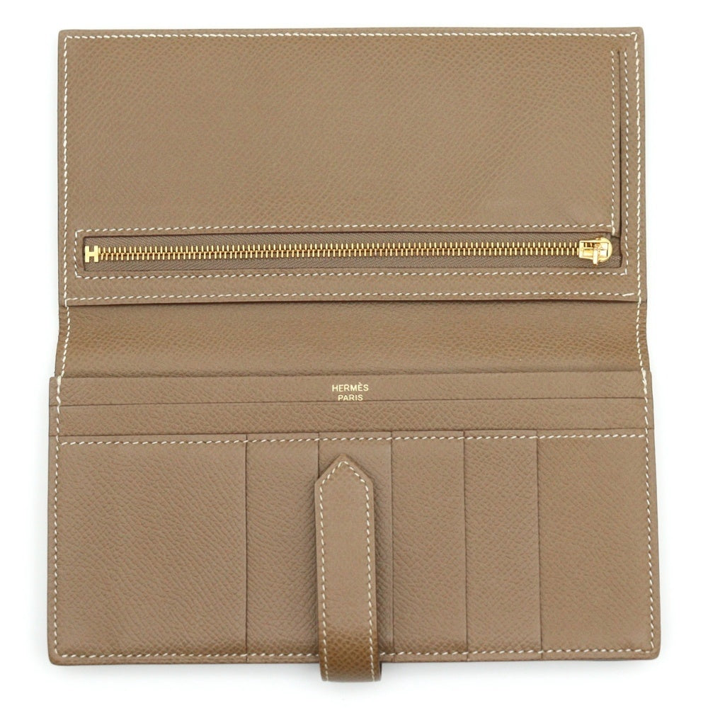 HERMES(エルメス) ベアンスフレ エトゥープ ヴォーエプソン 二つ折り財布 ゴールド金具 Y刻印