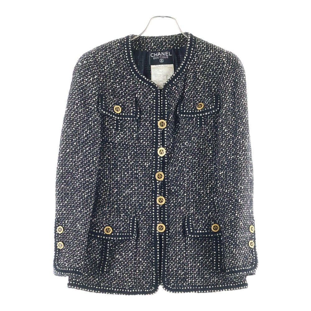 CHANEL(シャネル) 93AW ココマークボタン ウールツイード ノーカラー