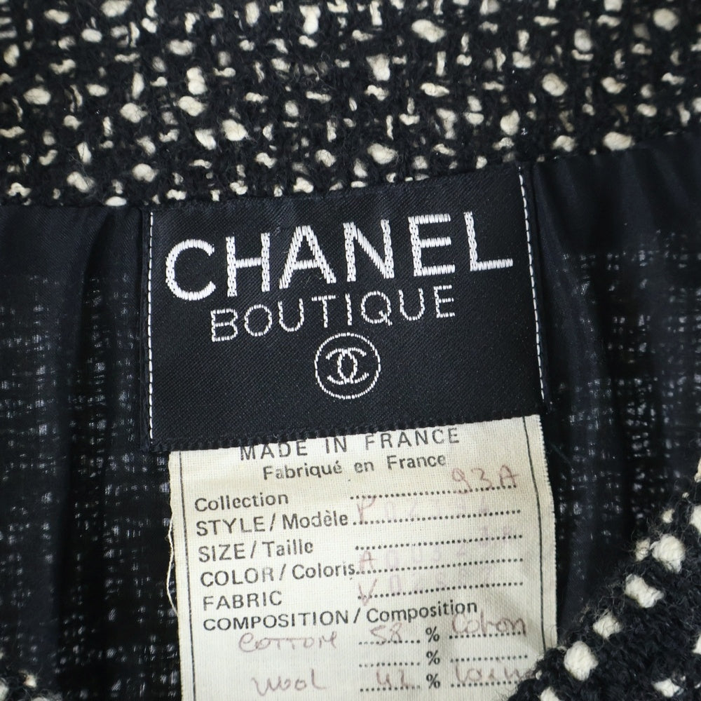 CHANEL(シャネル) 93AW ココマークボタン ウールツイード ノーカラー ジャケット ブラック レディース
