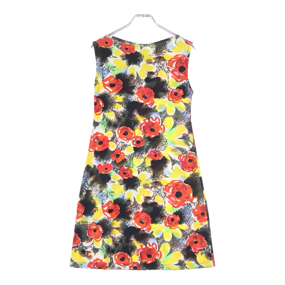 CHANEL(シャネル) 97P スプリングコレクション カメリア グラフィック 総柄プリント ノースリーブ ミディアムワンピース ブラック/レッド レディース P07806V05575