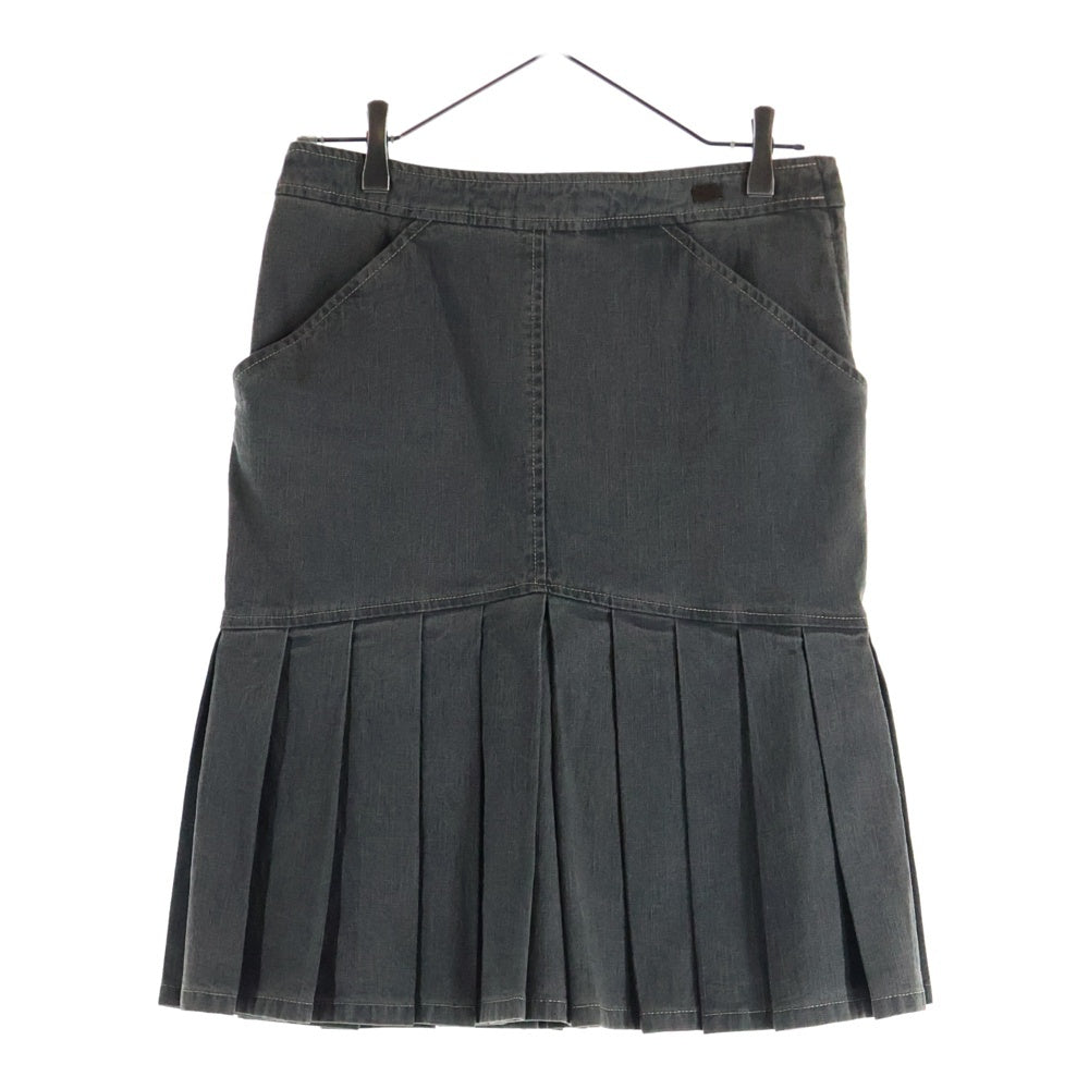 CHANEL(シャネル) 03P スプリングコレクション ロゴプレート デニム プリーツ切り替え ミディアム フレア スカート グレー レディース P20704V11996