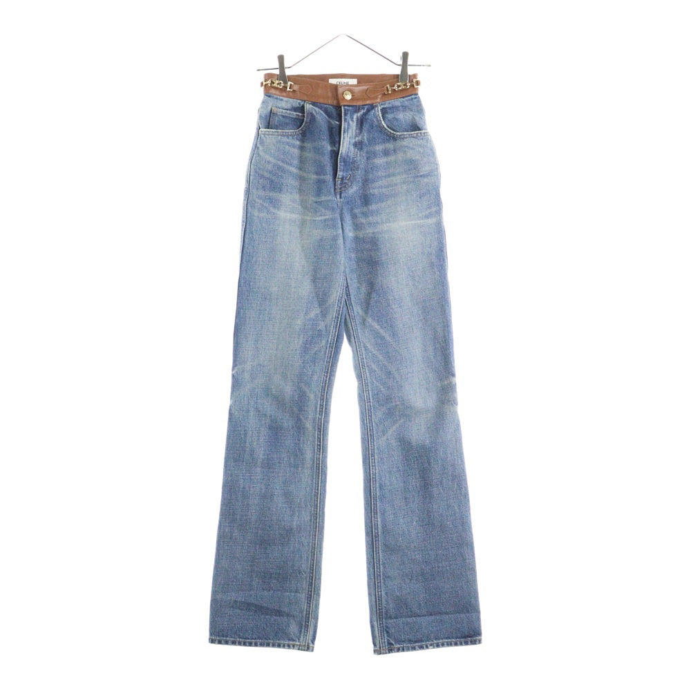 CELINE(セリーヌ) トリオンフ レザー切替コットンデニムパンツ  