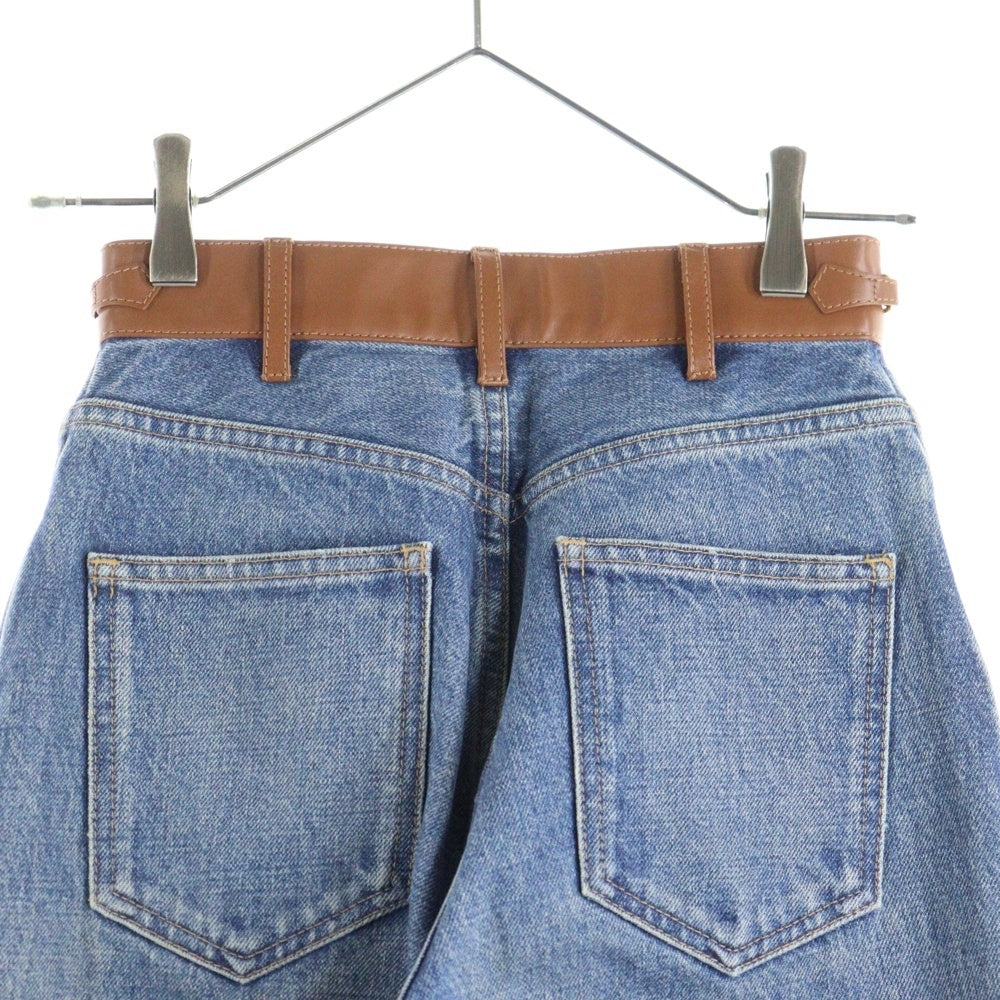 CELINE(セリーヌ) トリオンフ レザー切替コットンデニムパンツ インディゴブルー 2N860930F レディース