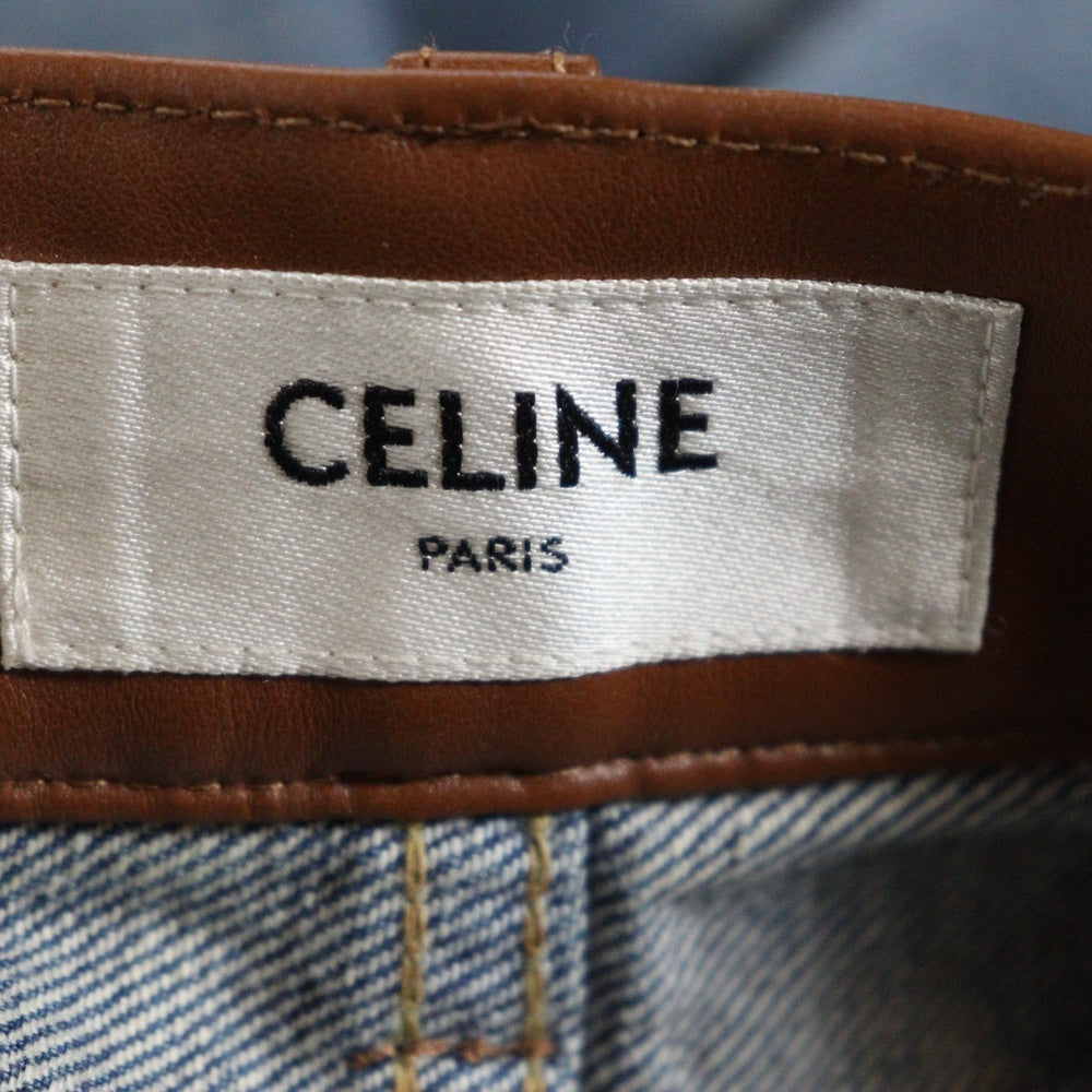 CELINE(セリーヌ) トリオンフ レザー切替コットンデニムパンツ インディゴブルー 2N860930F レディース