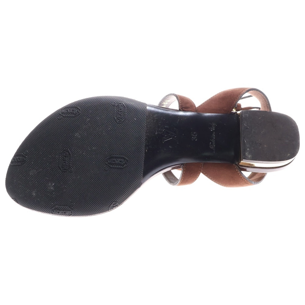 LOUIS VUITTON(ルイヴィトン) モノグラムフラワー カットアウト スエード コンビレザー ストラップ フラットサンダル シューズ ブラウン/ゴールド レディース