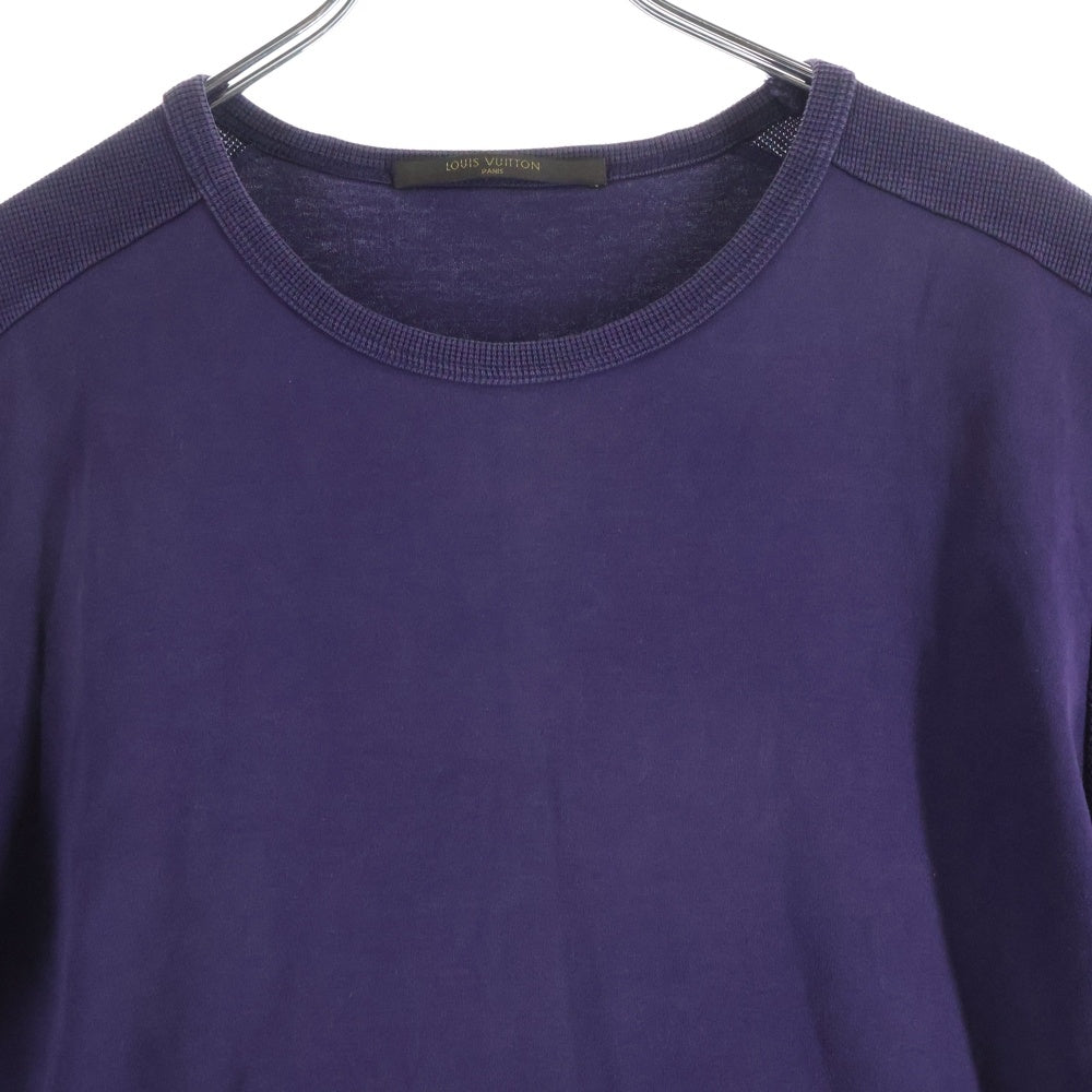 LOUIS VUITTON(ルイヴィトン) 10SS WARDROBE ワードローブ バックフロッキーロゴプリント 鹿の子切り替え クルーネック 半袖Tシャツ カットソー パープル RM101M MQJR06JCQ