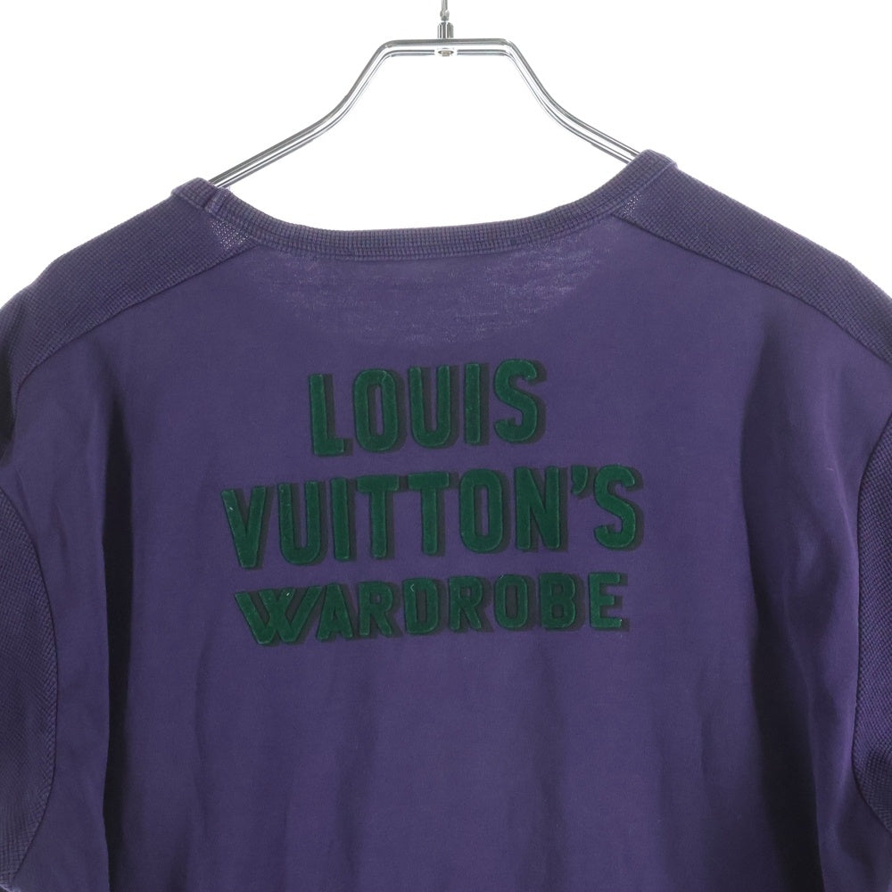 LOUIS VUITTON(ルイヴィトン) 10SS WARDROBE ワードローブ バックフロッキーロゴプリント 鹿の子切り替え クルーネック 半袖Tシャツ カットソー パープル RM101M MQJR06JCQ