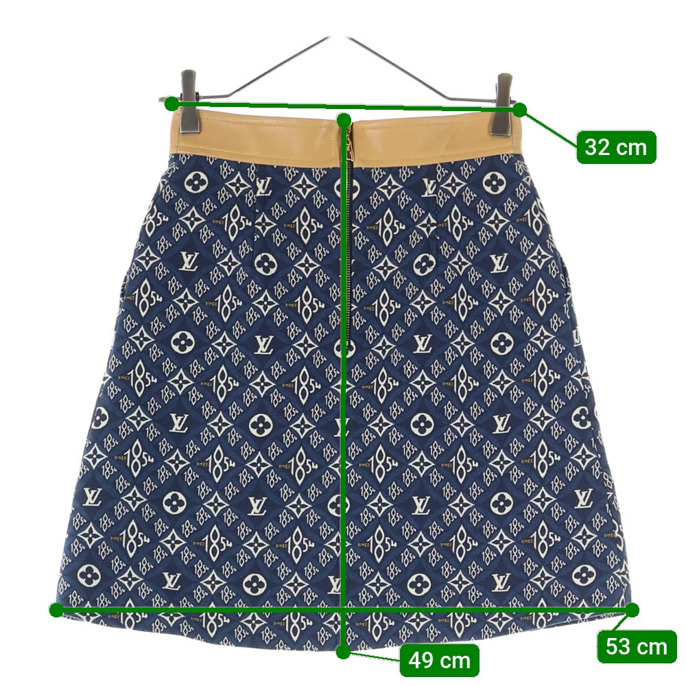 LOUIS VUITTON(ルイヴィトン) 21SS 1854 モノグラム ジャガード総柄 キャンバス レザー ミニスカート ネイビー レディース RW211B ZFK FKSK93