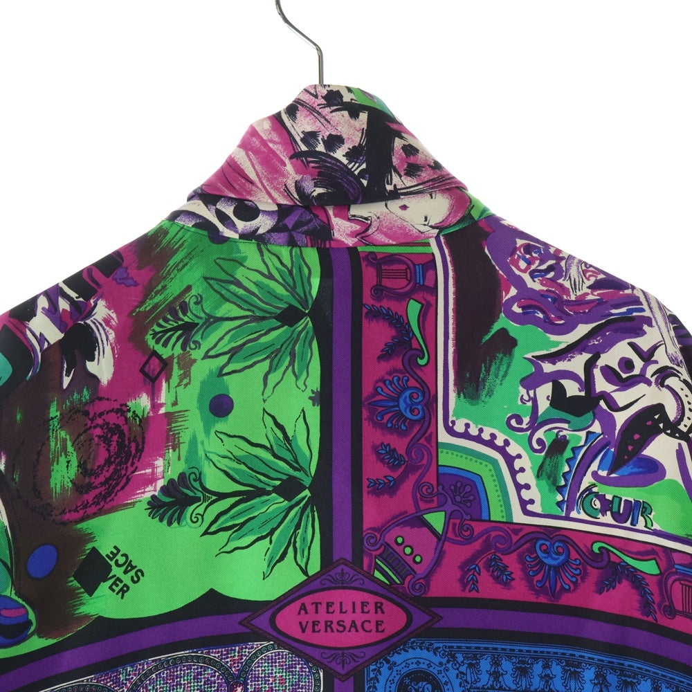 GIANNI VERSACE(ジャンニ ヴェルサーチ) グラフィック 総柄プリント ショールカラー シルク 長袖 シャツ パープル/グリーン レディース
