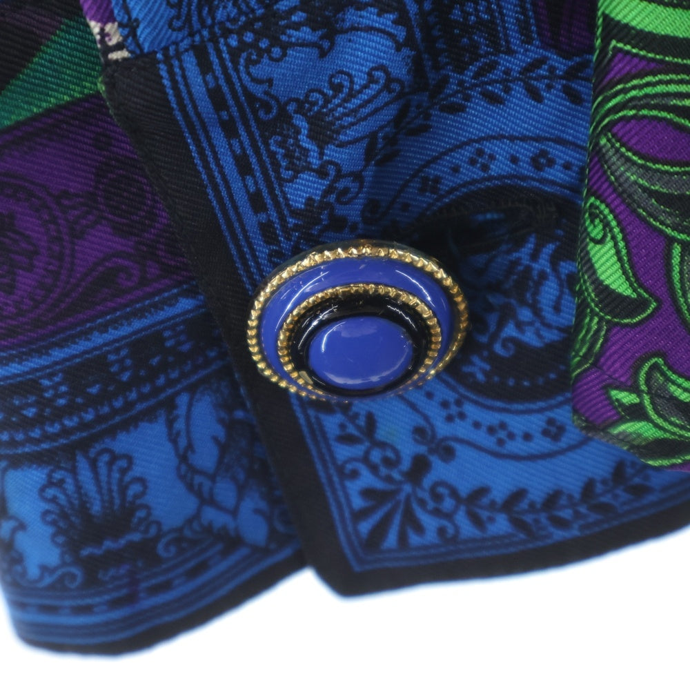 GIANNI VERSACE(ジャンニ ヴェルサーチ) グラフィック 総柄プリント ショールカラー シルク 長袖 シャツ パープル/グリーン レディース