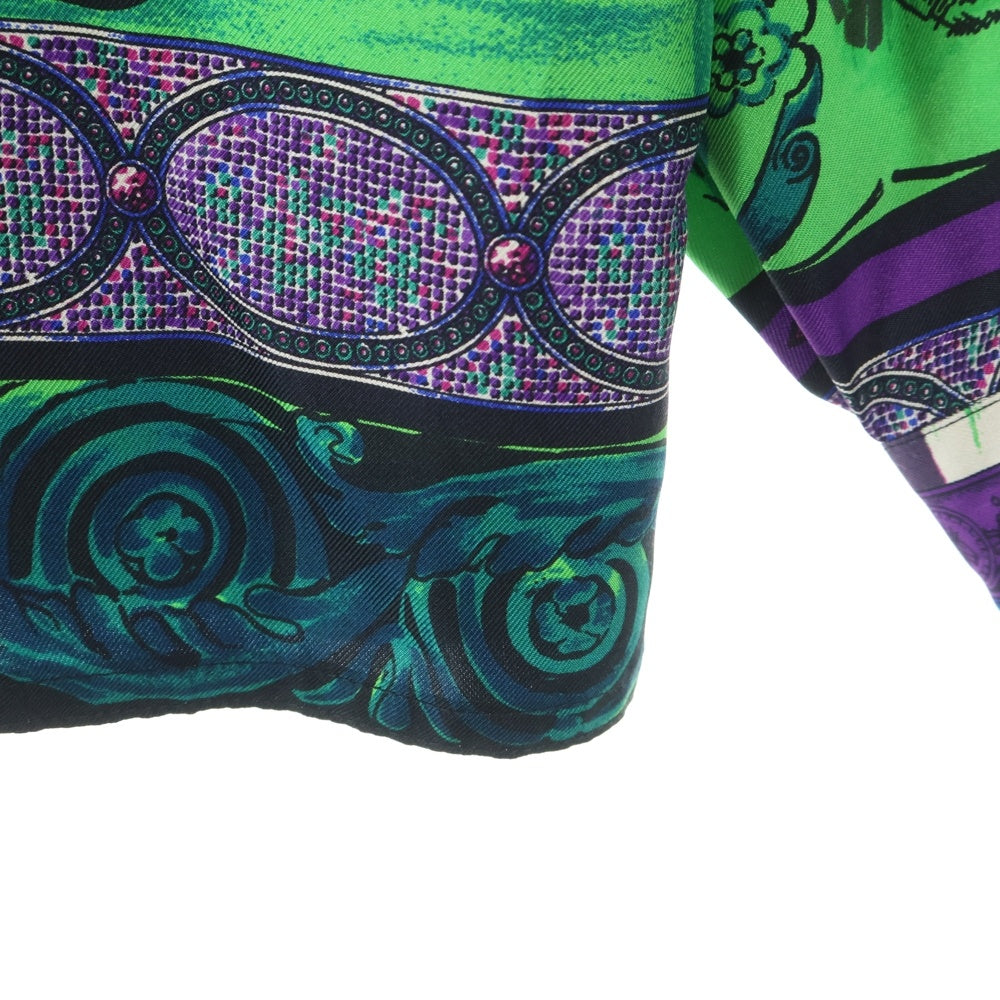 GIANNI VERSACE(ジャンニ ヴェルサーチ) グラフィック 総柄プリント ショールカラー シルク 長袖 シャツ パープル/グリーン レディース