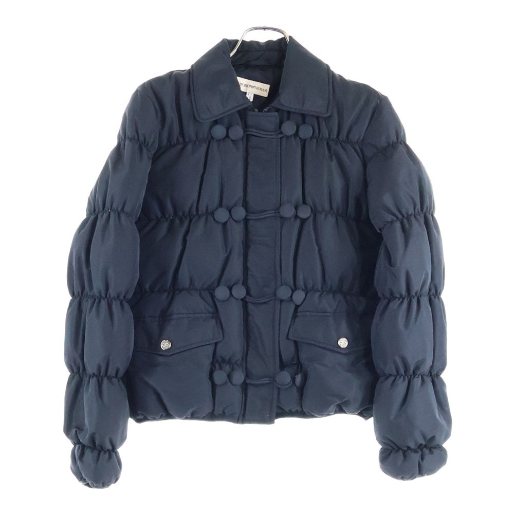 EMPORIO ARMANI(エンポリオアルマーニ) ボタンデザイン ギャザーキルティング ジップアップ ダウンジャケット ブラック レディース