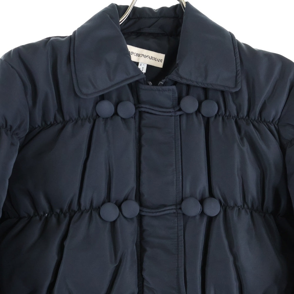 EMPORIO ARMANI(エンポリオアルマーニ) ボタンデザイン ギャザーキルティング ジップアップ ダウンジャケット ブラック レディース