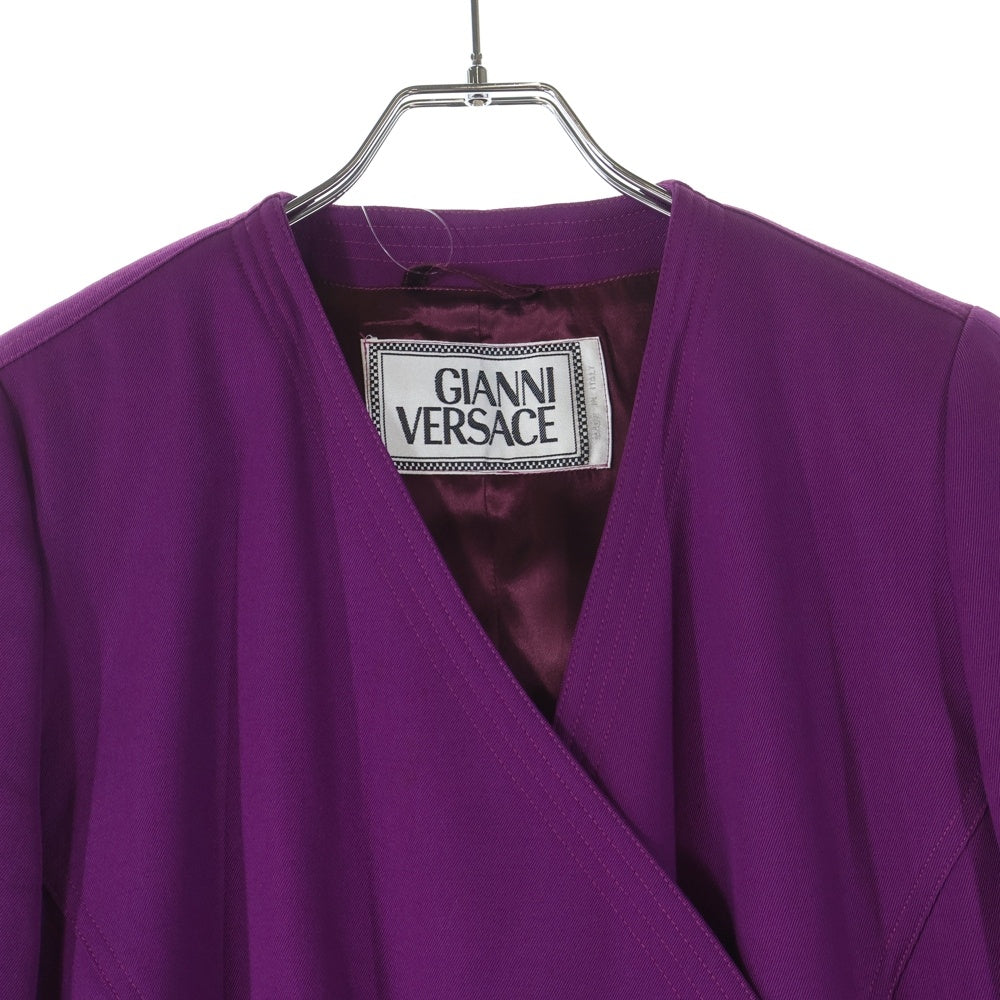 GIANNI VERSACE(ジャンニ ヴェルサーチ) ビジューボタン ウール ダブルブレスト ノーカラー テーラードジャケット パープル レディース