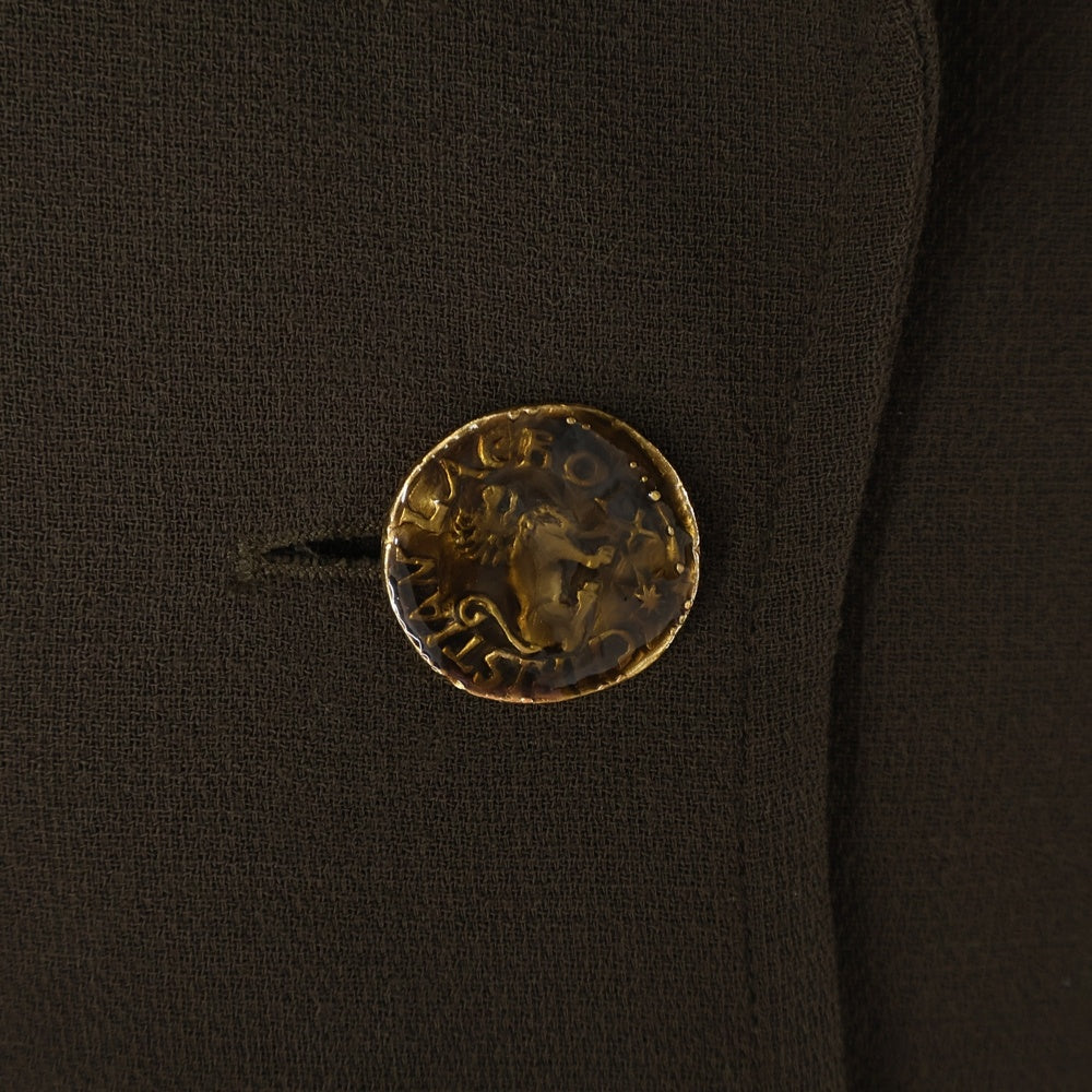 Christian Lacroix(クリスチャンラクロワ) セットアップ 裏地総柄 ウール 1B ピークドラペル テーラードジャケット タイトミニスカート ブラウン レディース