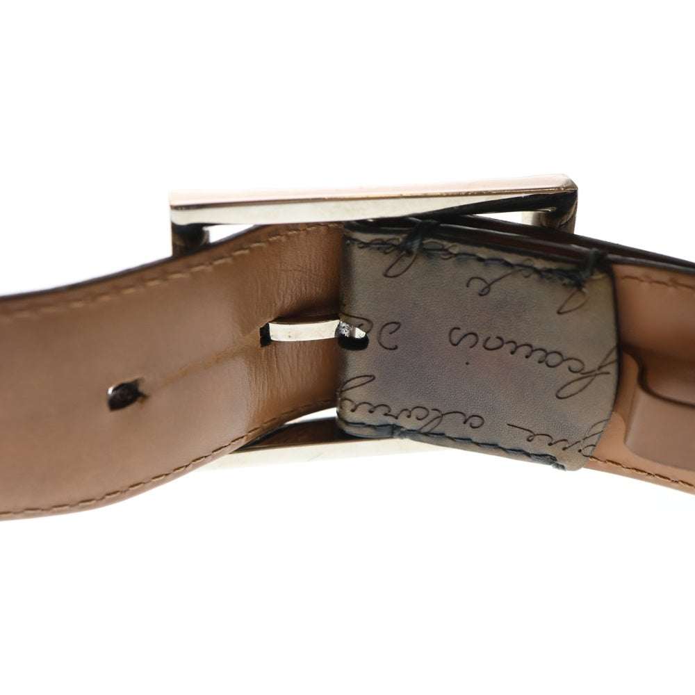 Berluti(ベルルッティ) クラシック レザーベルト ブラウン シルバー金具 90/36