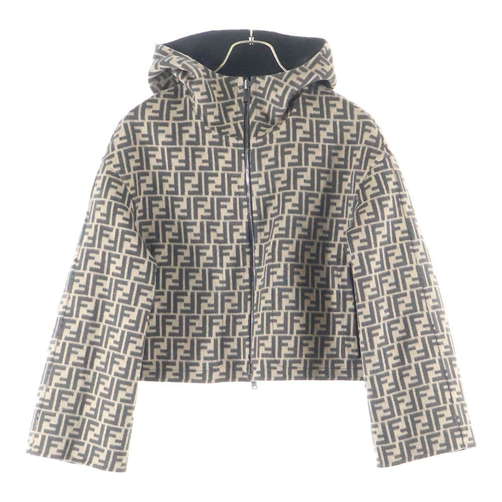 極美品 Fendi フード リバーシブル グレー ジャケット FENDI(フェンディ) リバーシブル レザー切り替え シルク混 ウール