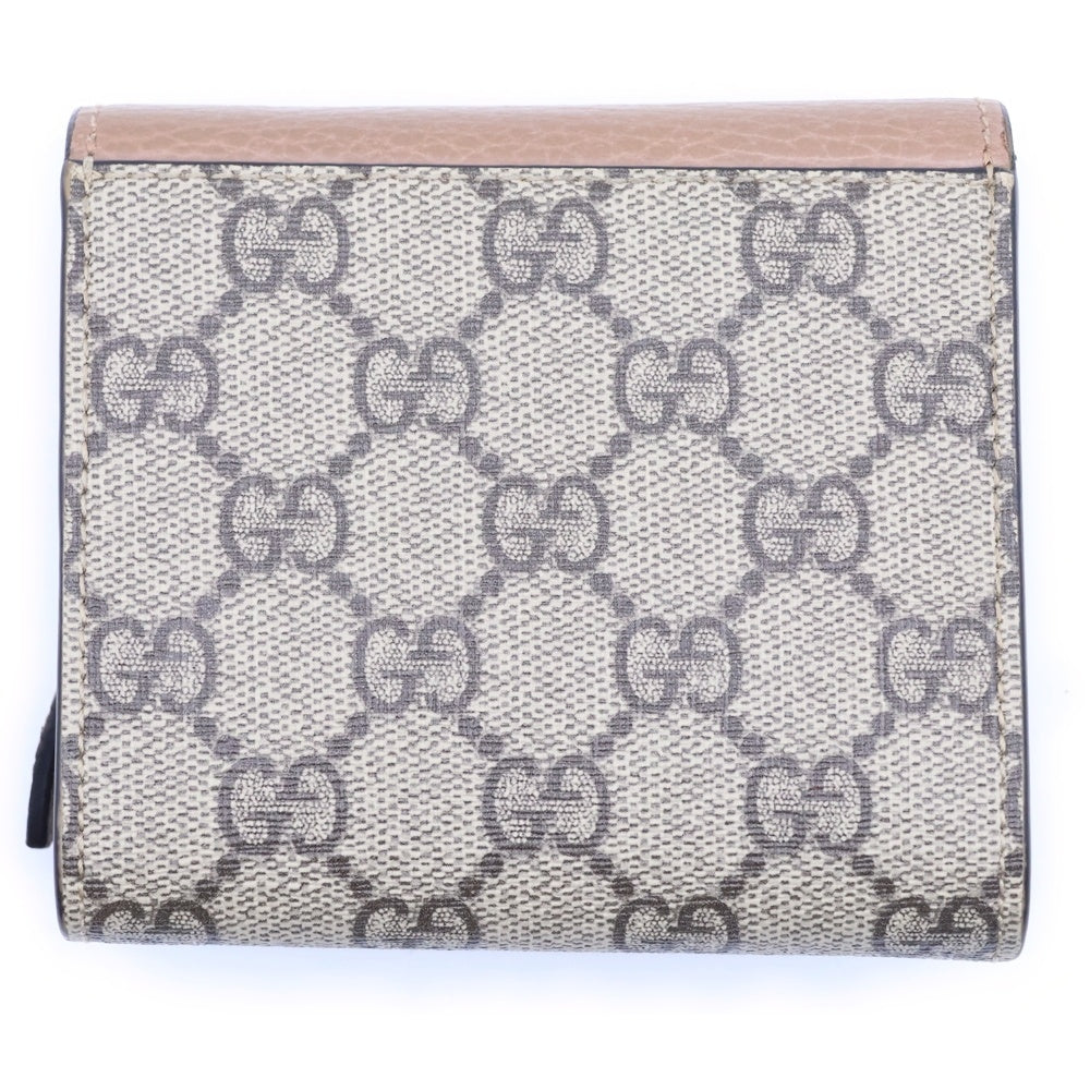 GUCCI(グッチ) GGマーモント 二つ折り財布 コンパクトウォレット コインケース ベージュ×ブラウン キャンパス×レザー 598587 ゴールド金具 レディース