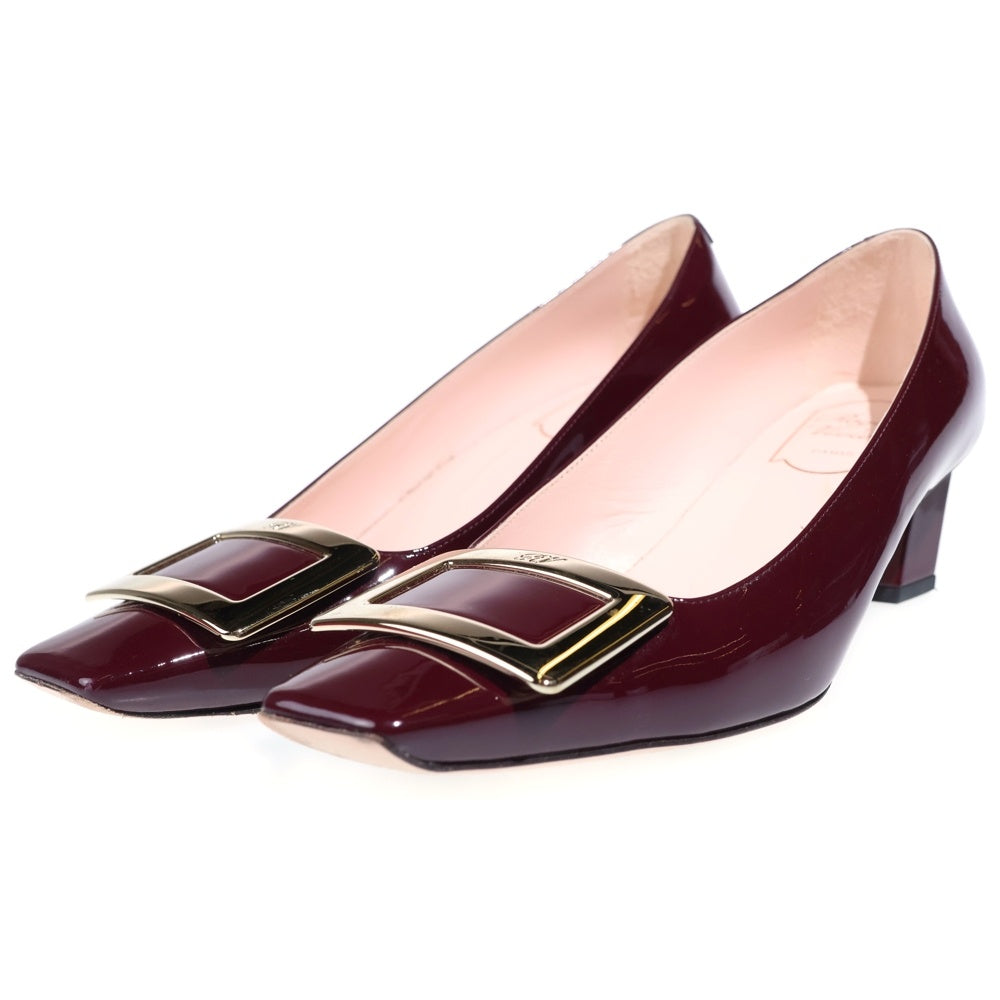 Roger Vivier(ロジェヴィヴィエ) スクエアバックル パテント フラットパンプス ボルドー