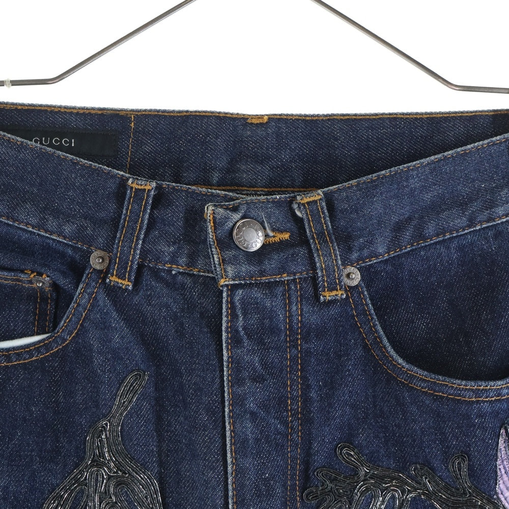 GUCCI(グッチ) 99AW トムフォード期 フローラル刺繍 デニムパンツ ジーンズ インディゴ レディース