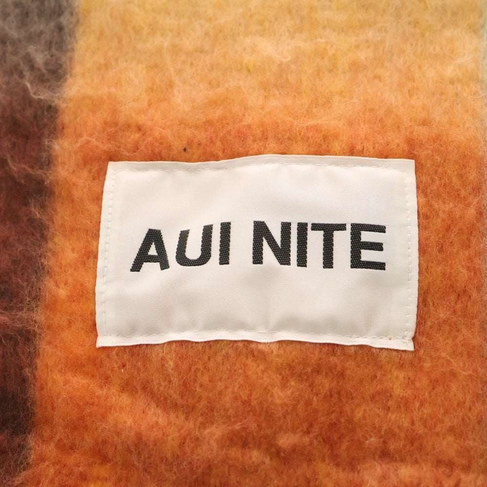 AUI NITE(アウィ ナイト) チェック総柄 フリンジマフラー オレンジ/ブラウン